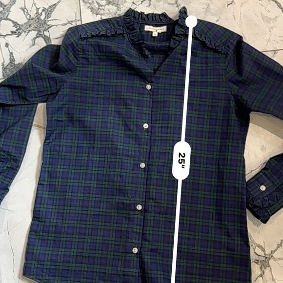 ANN MASHBURN | XS | Blue and Green Plaid Shirt tartan button up down casual top - Picture 7 of 7